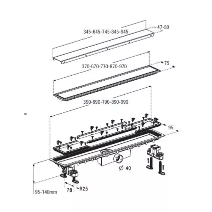 Caniveau Douche DOCIA avec grille Inox Réversible