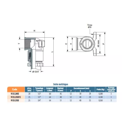 Applique SR coudé taraudé femelle REXUO