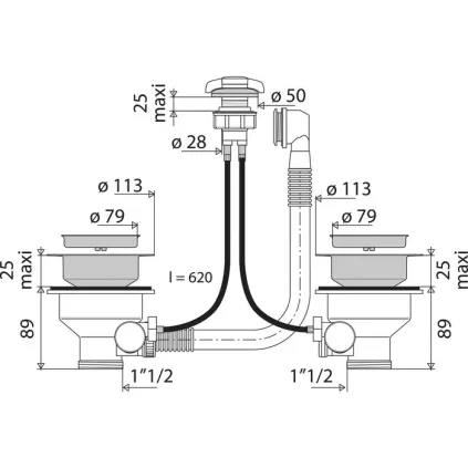 Bonde à panier automatique 2 cuves D114 Valentin