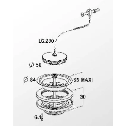 Bonde D84 +bouchon pour évier grès en laiton D60 NICOLL