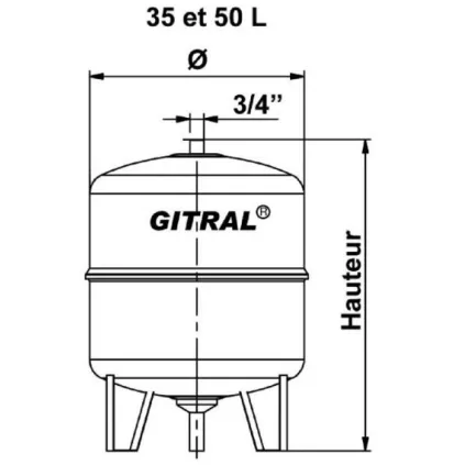 vase d'expansion à menbrane 50L Sur pieds MB50
