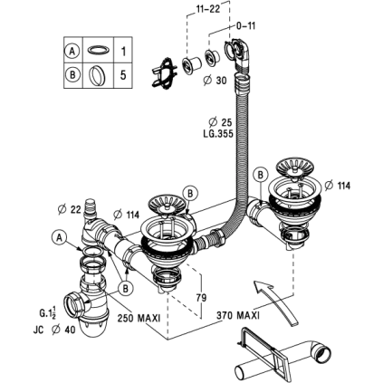 Vidange complète D114 2 Bacs Bonde Manuelle NICOLL