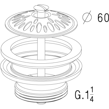 Bonde Vidange D65mm Avec Grille bombée L269