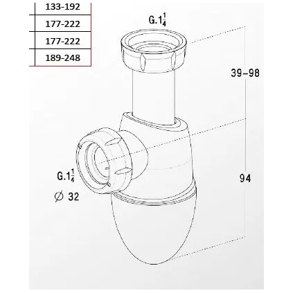 Siphon Lavabo EASYPHON D 32 joint intégrée