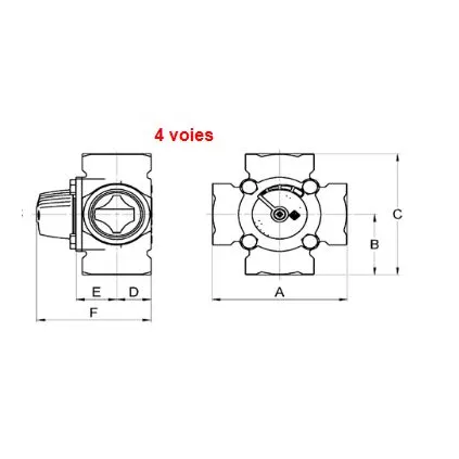Vanne Mélangeuse 4 Voies Laiton Male TERMOMIX