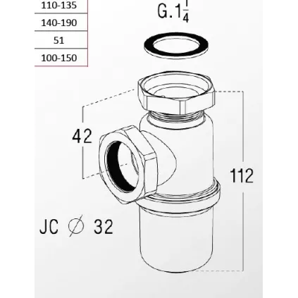 Siphon de lavabo chromée MAT non réglable NICOLL