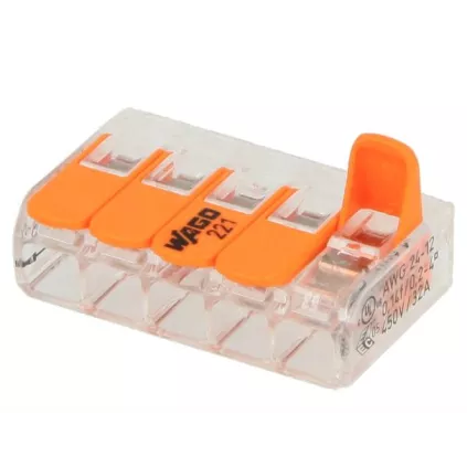 Borne raccordement 5 connexions WAGO 221-615 de 1 à 6 mm²
