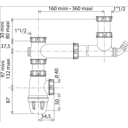Lot de 10 Tubulure 2 Cuves Décalé Avec Siphon D40