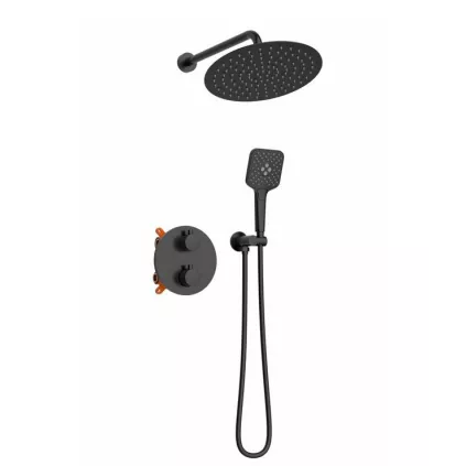 Kit Douche Thermostatique Encastré Rond DRAKAR 2 voies Noir Mat