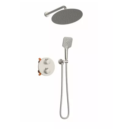 Kit Douche Thermostatique Encastré Rond DRAKAR 2 voies Nickel Brossé