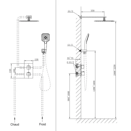 Kit Douche Thermostatique encastré Carré DRAKAR Or brossé