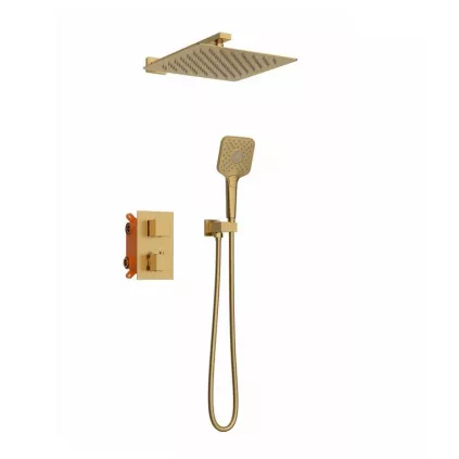 Kit Douche Thermostatique encastré Carré DRAKAR Or brossé