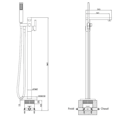 Mitigeur Bain Douche Sur pied GRAFIK Gun PVD