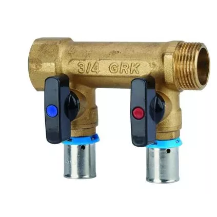 Collecteur Laiton 3/4 MF avec vannes PER à sertir 16mm GRK