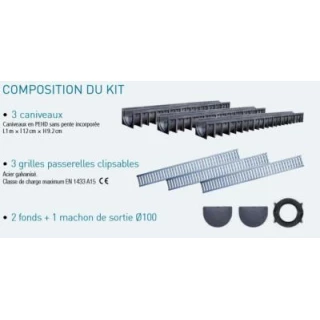 kit caniveau 3 mètres grille acier galvanisé - ECO-BRICOLAGE