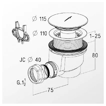 Bonde de douche coudé capot ABS d 90