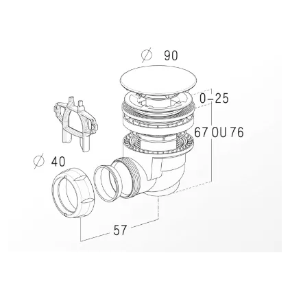 Bonde de douche capot ABS coudé D 60mm NF