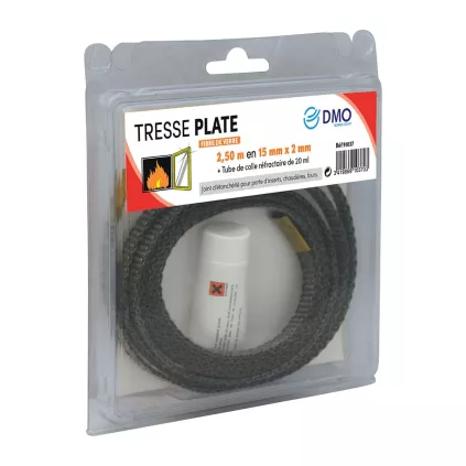 Tresse réfractaire plate 10x2 mm 2.5 Mètres avec tube de colle