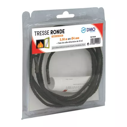 Tresse réfractaire ronde 10mm 2.5 Mètres avec tube de colle