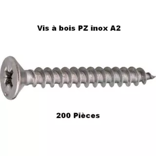 Vis inox Bois Tête fraisé PZ Boite de 200 pièces