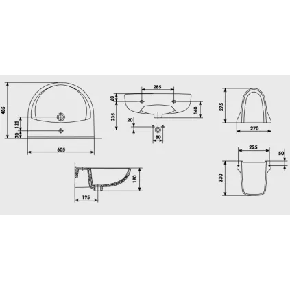 Lavabo Suspendu Blanc Semi-colonne NF 60x50cm