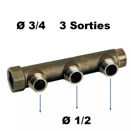 Collecteur Sanitaire 3/4 MF 3 Sorties 1/2M SOMATHERM