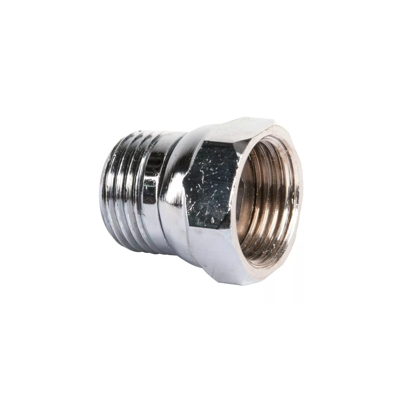 Raccord laiton droit chromée MF ecrou libre 15x21