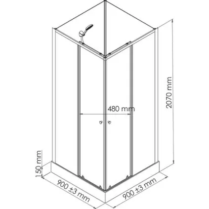 Cabine de douche Accès Angle Porte coulissante 90x90 ONDEE