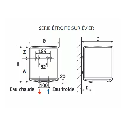 Chauffe eau sur évier 30 Litres Blindé Murale ATLANTIC
