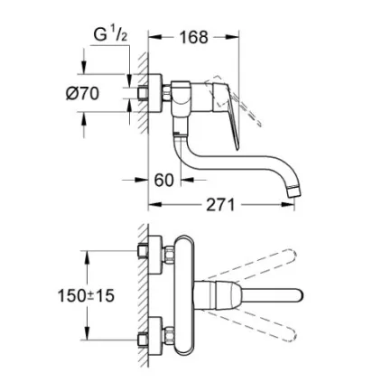 Mitigeur Evier Eurodisc Cosmopolitain Murale 33772002