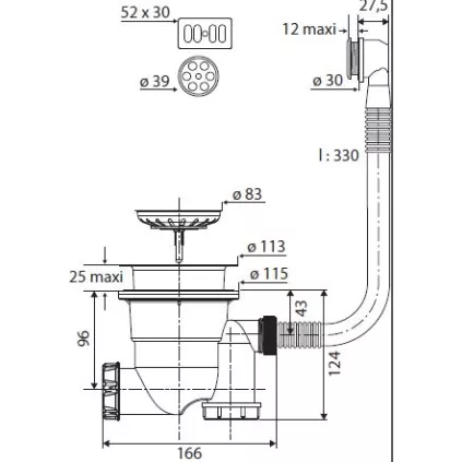 Siphonette EVIER D90 1 Cuves Avec Trop Plein