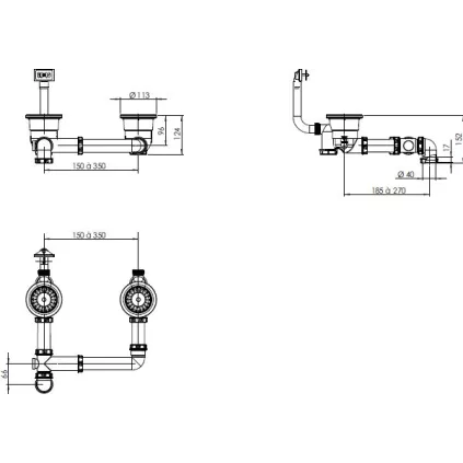 Siphonette EVIER D90 2 Cuves Avec Trop Plein