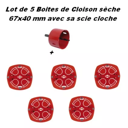 Lot 5 Boitiers encastrement 67x40 + Scie cloche DEBFLEX