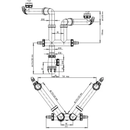 Vidange EVIER 2 Cuves CONNECTIC Avec Siphon