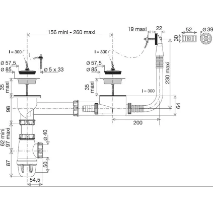 Vidange EVIER Grès Complètes 2 Cuves à Bouchon