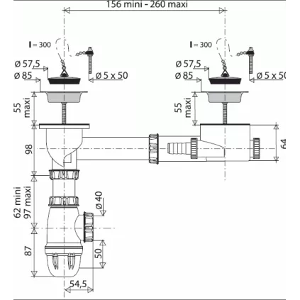 Vidange EVIER Grès Complètes 2 Cuves à Bouchon Sans TP