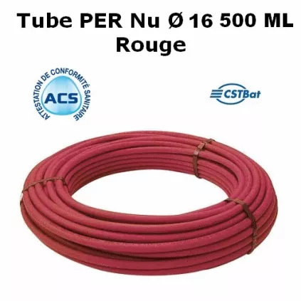 Tube PER Nu Ø 16 Rouge 500M SOMATHERM - eco-bricolage