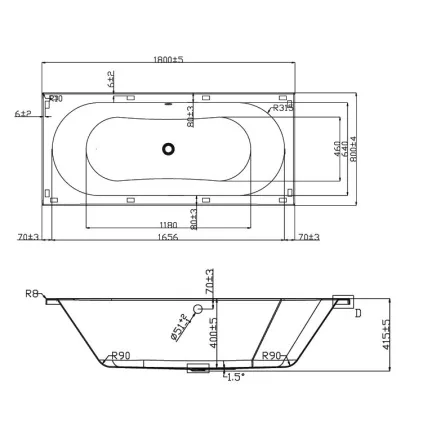 Baignoire Acrylique SANTANA 1800x800x415 mm