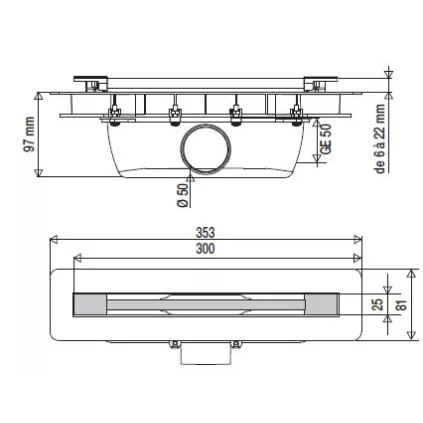 Caniveau Douche Grille Inox PANAMA 300mm