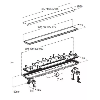 Caniveau Douche DOCIA Grille Inox Flaible Hauteur