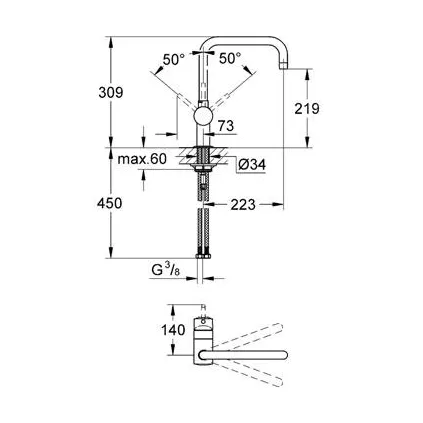 Mitigeur Evier Minta Bec haut profilé 32488000
