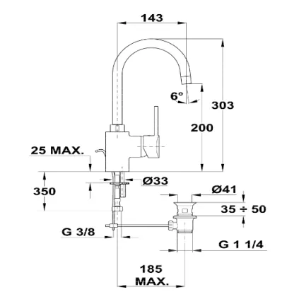 Mitgeur Lavabo Bec haut KOME