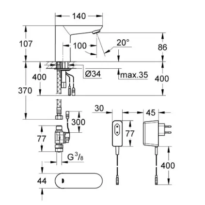 Mitigeur Lavabo EuroEco Infarouge GROHE Pour lave MAin pour eau mitigé