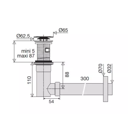 SIPHONETTE bonde avec siphon intégré laiton chromé, avec trop-plein
