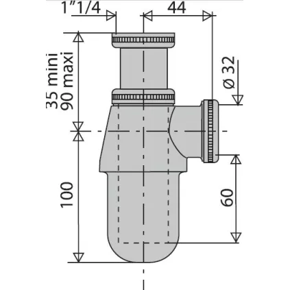 Siphon Lavabo Chromée 1"1/4 D32
