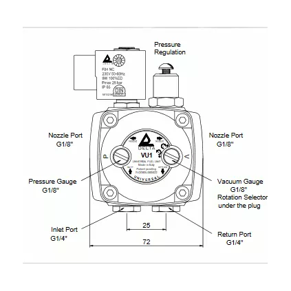 Pompe fioul universelle VU1 droite et gauche
